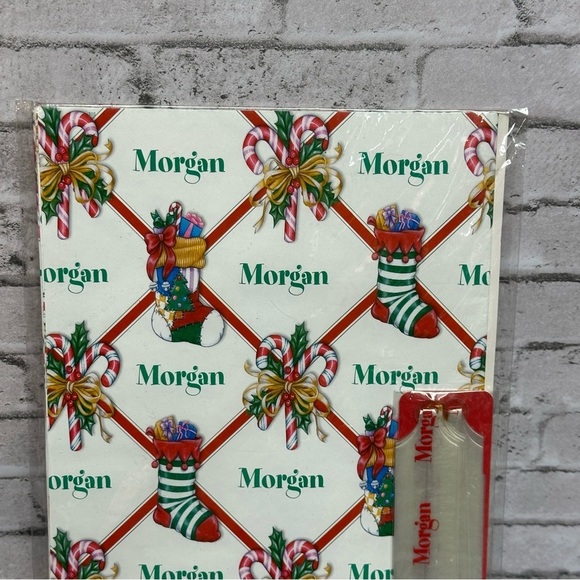 Holiday Red Christmas Wrapping Paper & Pull Bow Personalized MORGAN Stravina NOS - Picture 3 of 8